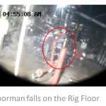 Floorman hit by swinging pipe