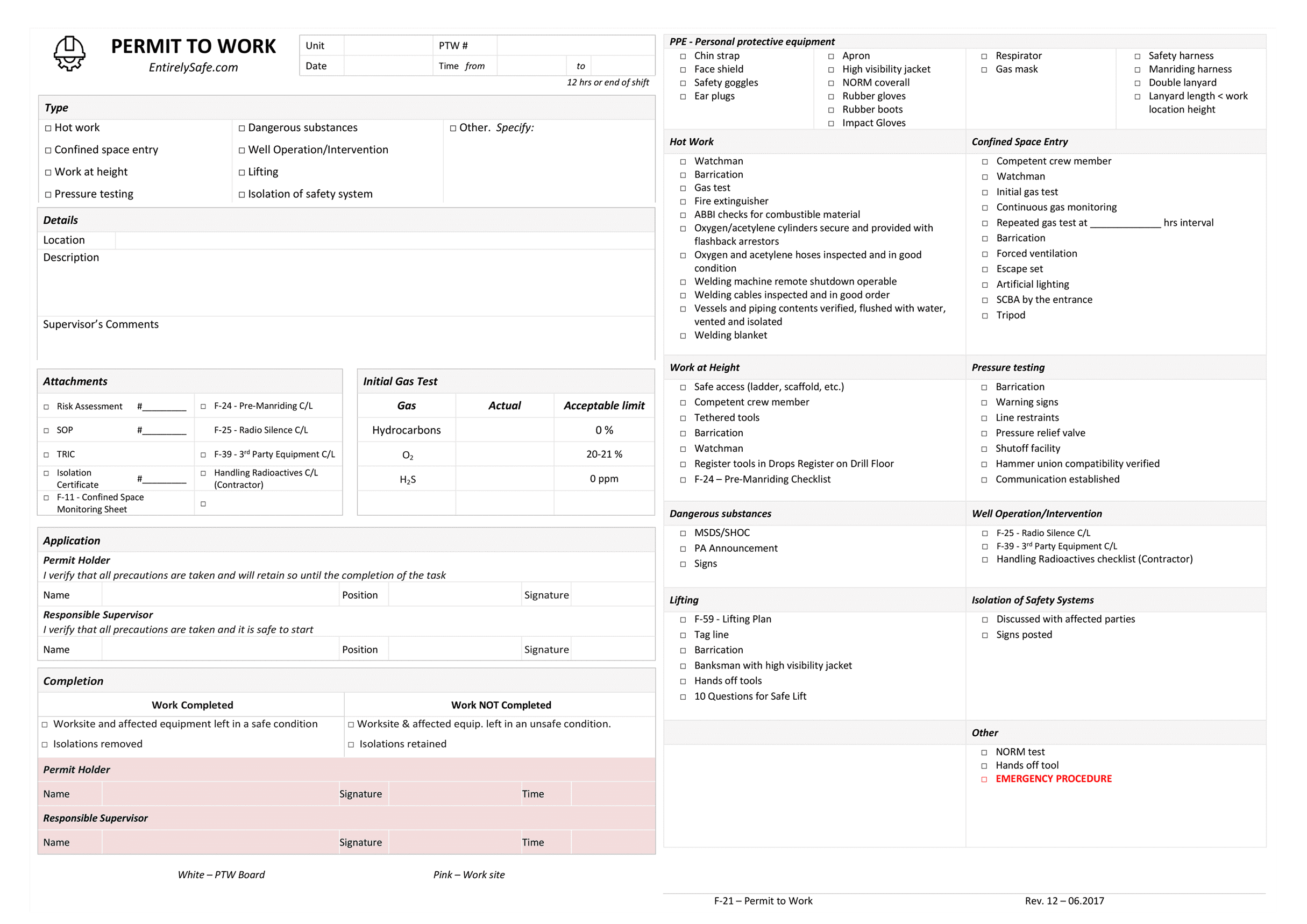 F-21 - Permit to Work - PTW