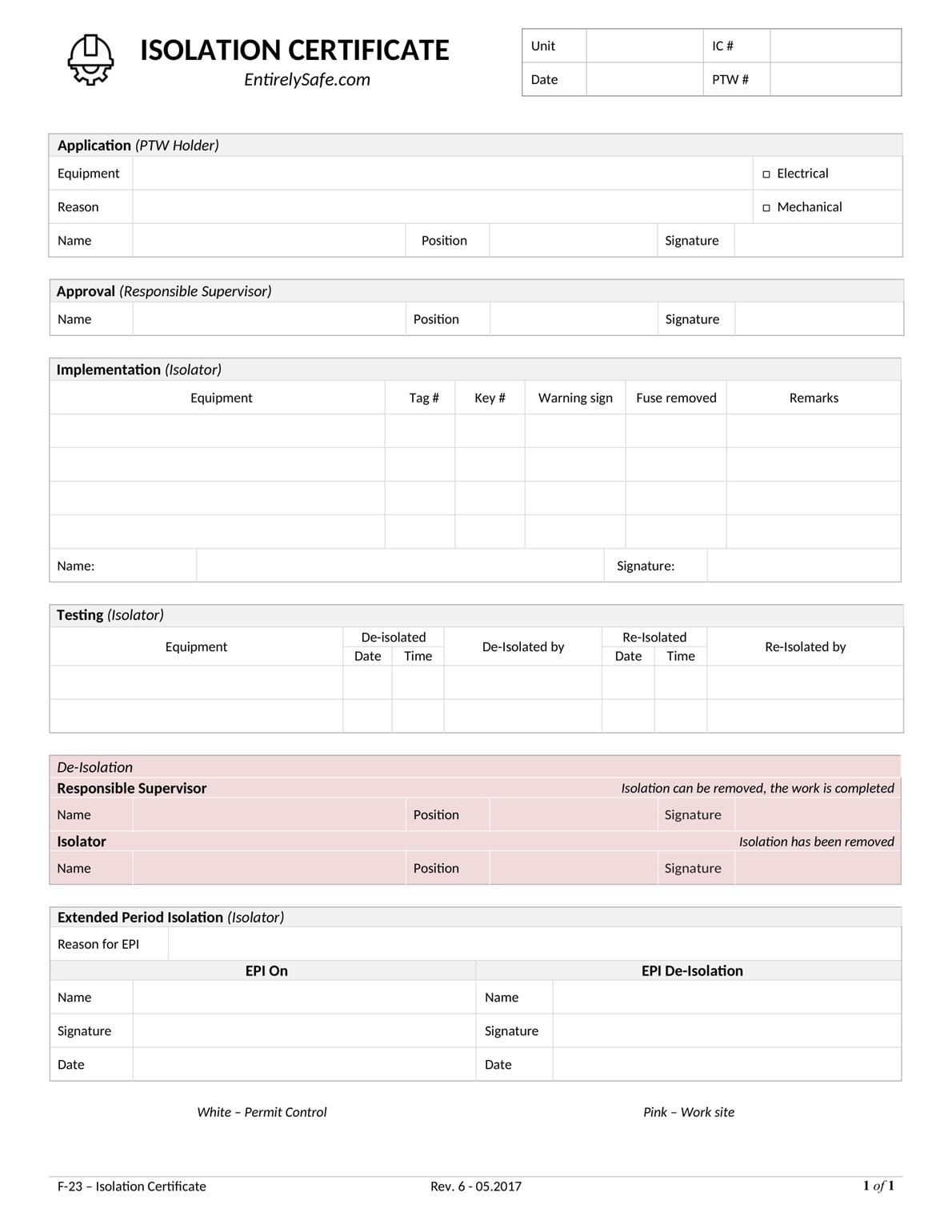 F-23 - Isolation Certificate-1